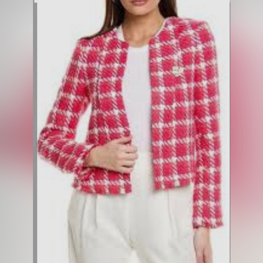 Karl Lagerfeld Hot Pink and White Checkered Blazer